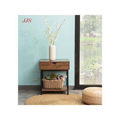 Bedside Table With Drawer And Storage Shelves, Brown