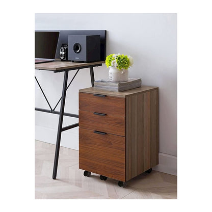 3 Drawer Rolling Wood File Cabinet With Locking Wheels, Brown
