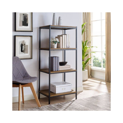4-Tier Transitional Wood Bookshelf With Open Shelves In Oak Brown
