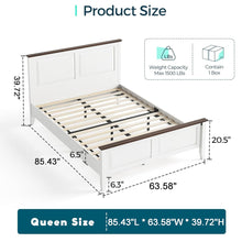 Rustic Queen Bed Frame with Headboard & Footboard, Wooden Platform, White