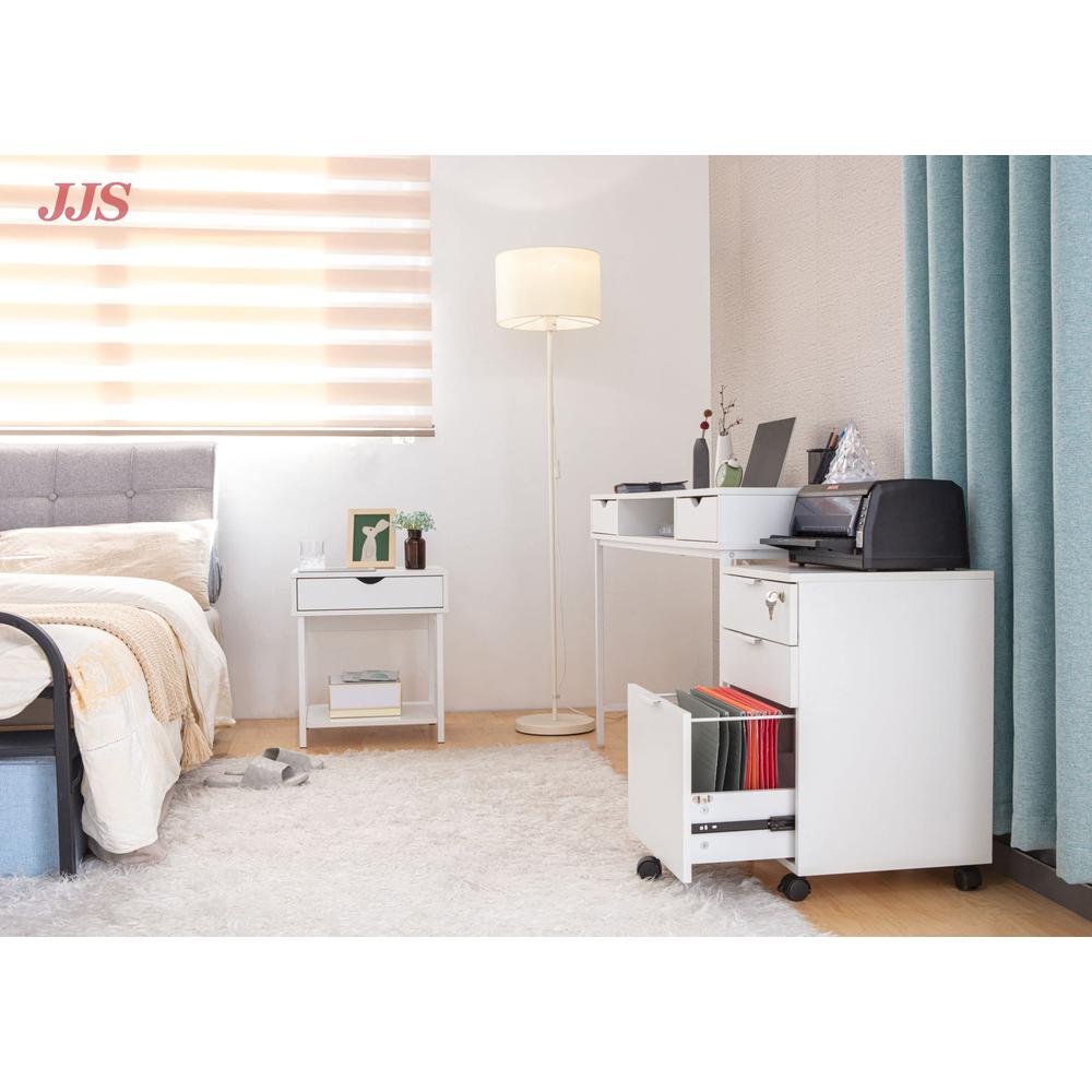 Bedside Table With Drawer And Storage Shelves, White