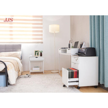 Bedside Table With Drawer And Storage Shelves, White