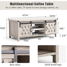 47.24" Farmhouse Coffee Table with Storage & Sliding Barn Doors,Light Gray