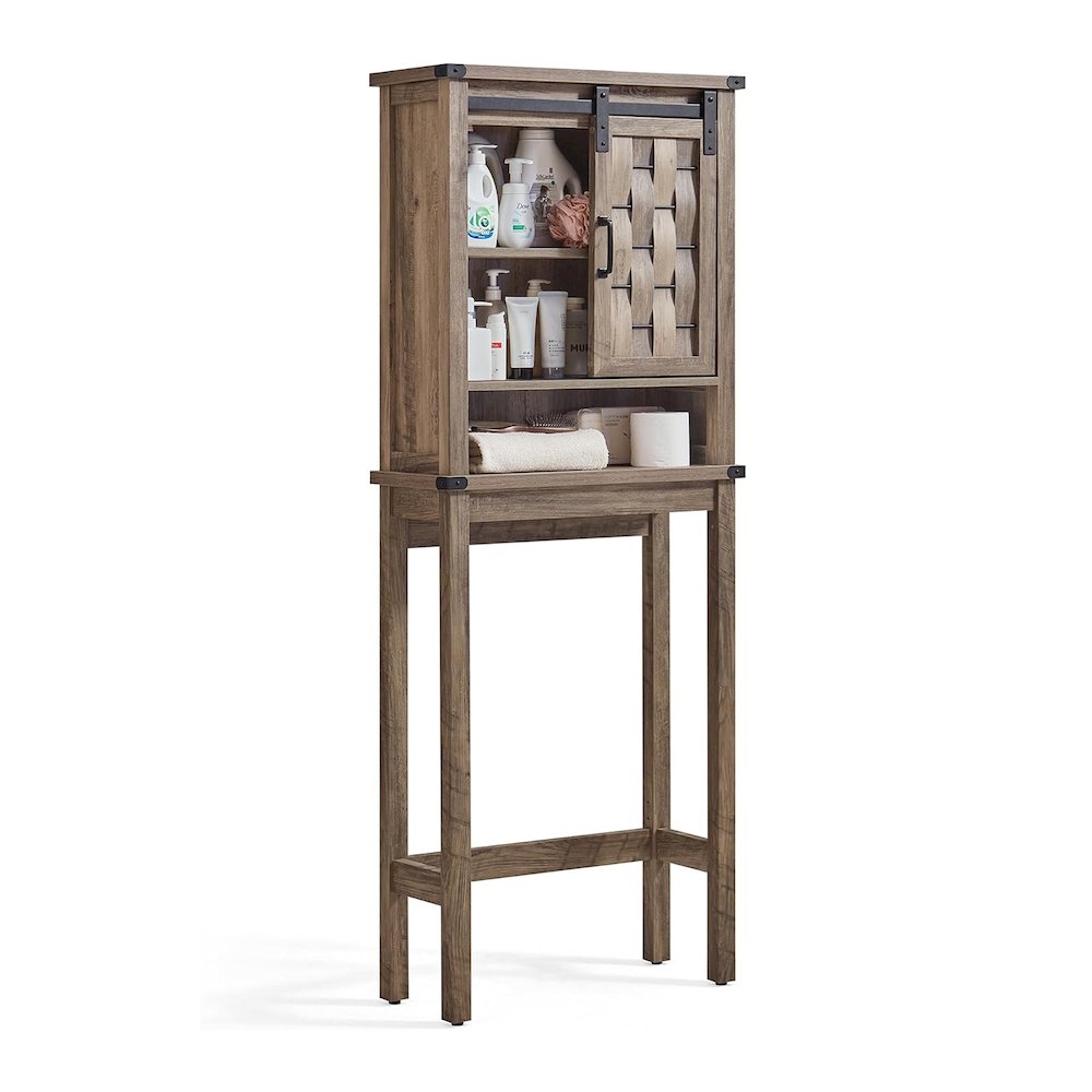 Farmhouse Wall-Mounted Cabinet with Sliding Door,Light Brown