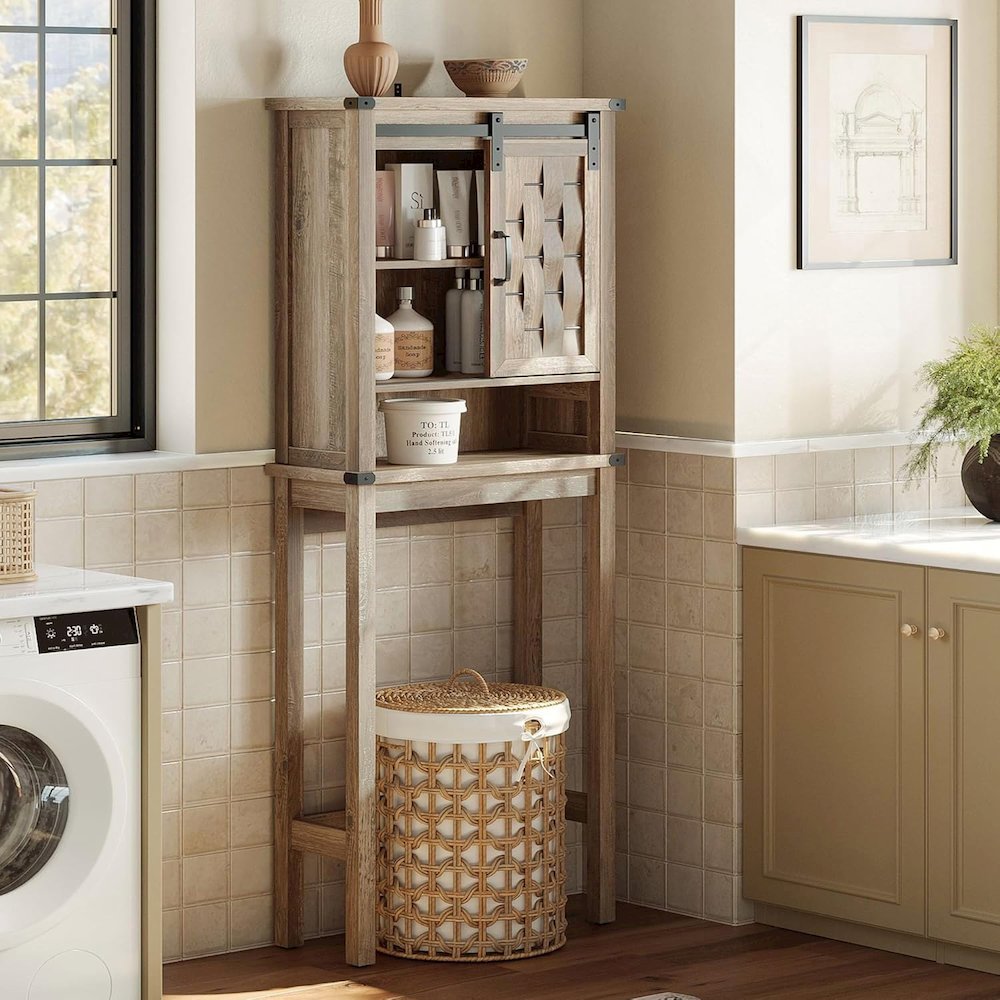 Farmhouse Wall-Mounted Cabinet with Sliding Door,Light Brown