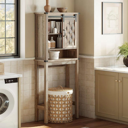 Farmhouse Wall-Mounted Cabinet with Sliding Door,Light Brown