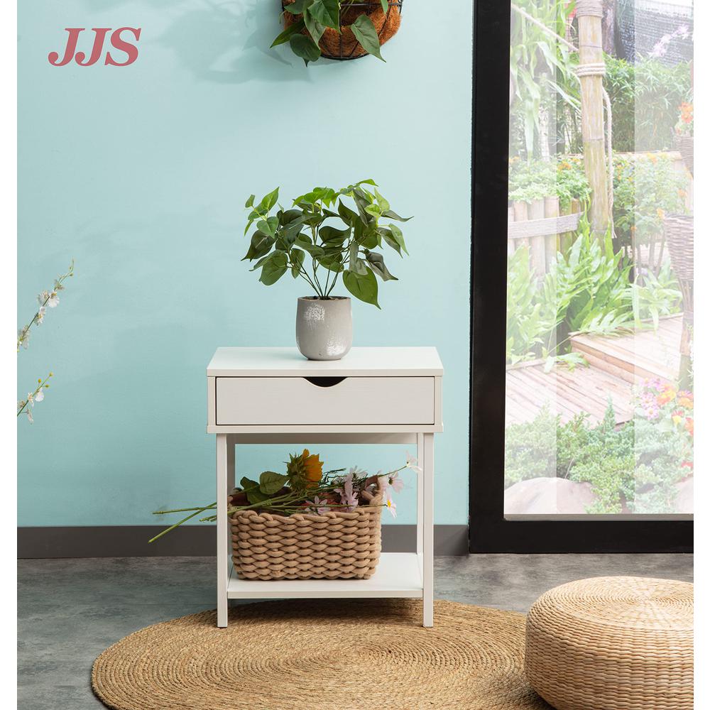 Bedside Table With Drawer And Storage Shelves, White