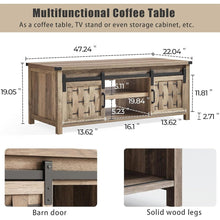 47.24" Farmhouse Coffee Table with Storage & Sliding Barn Doors,Light Brown
