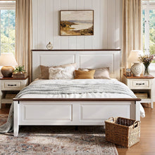 Rustic Queen Bed Frame with Headboard & Footboard, Wooden Platform, White