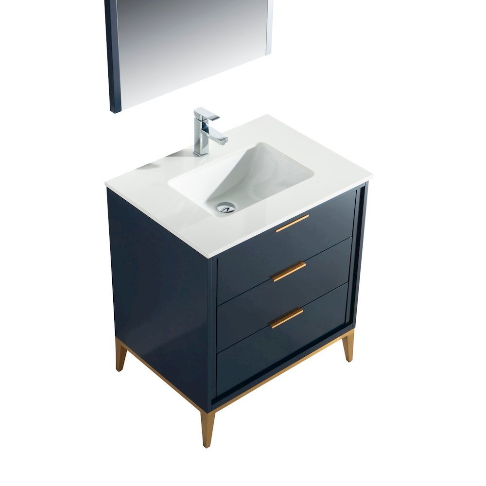 Divani 30'' Gloss Blue Vanity W/ Quartz Counter Top (Back Splash Free)
