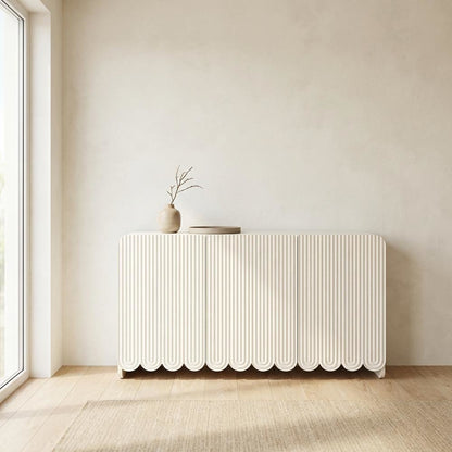 Fluted And Scalloped Sideboard Storage Cabinet In Elegant Finish