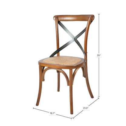 Cross Back Chair with Rattan Seat - Brown