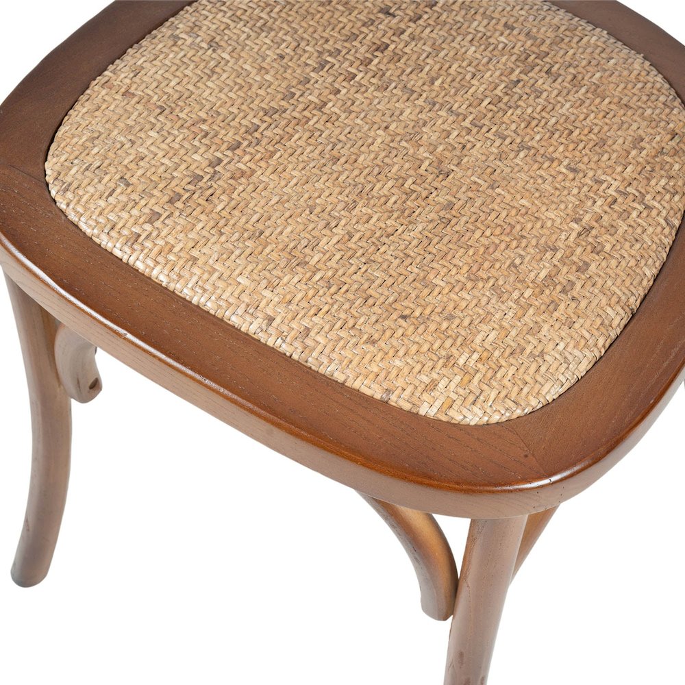 Cross Back Chair with Rattan Seat - Brown