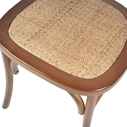 Cross Back Chair with Rattan Seat - Brown