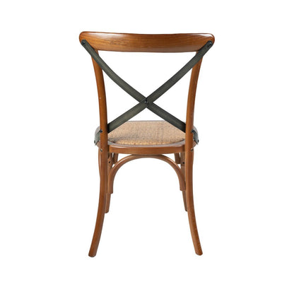 Cross Back Chair with Rattan Seat - Brown