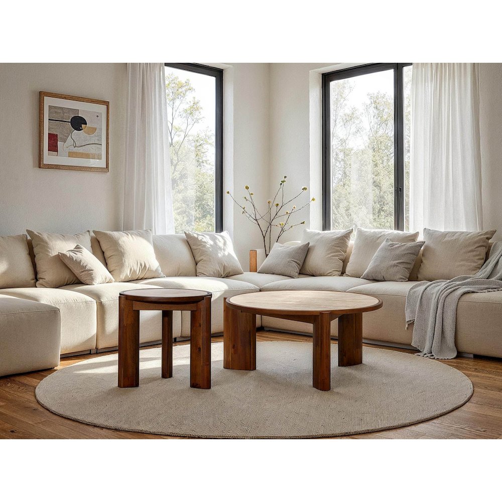 Remix Round Coffee Table - Travertine
