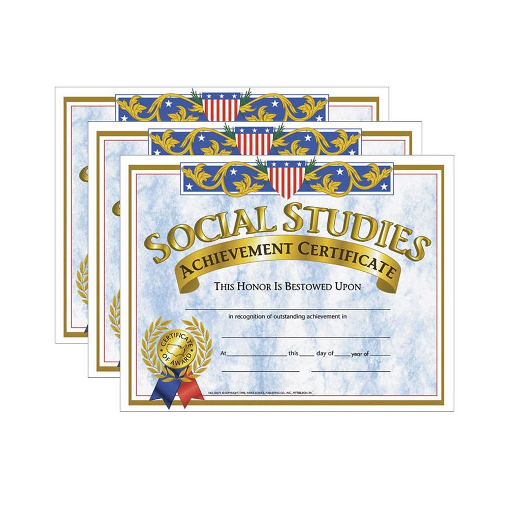 Social Studies Achievement Certificate, 30 Per Pack, 3 Packs