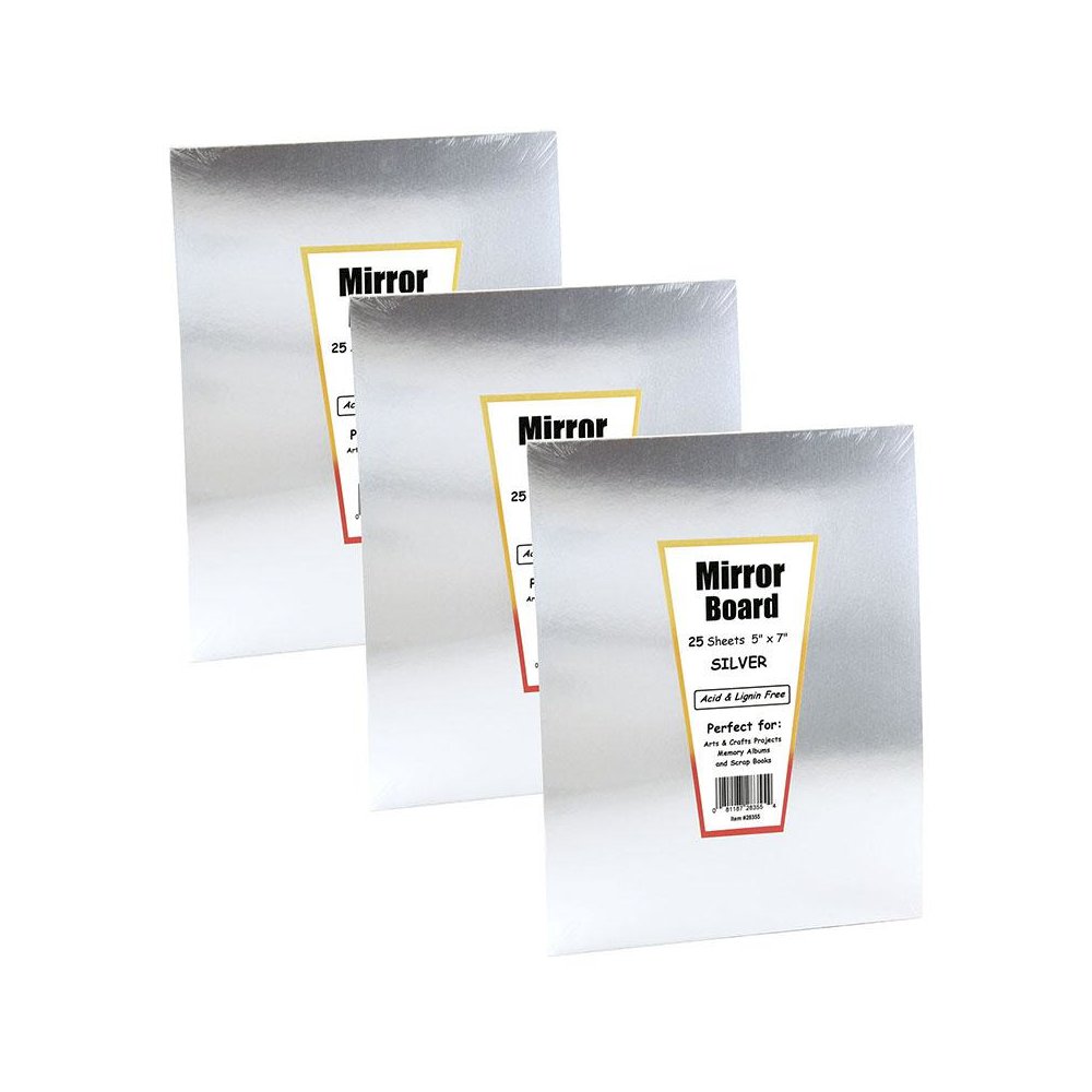 Silver Foil Mirror Board, 5" x 7", 25 Sheets Per Pack, 3 Packs
