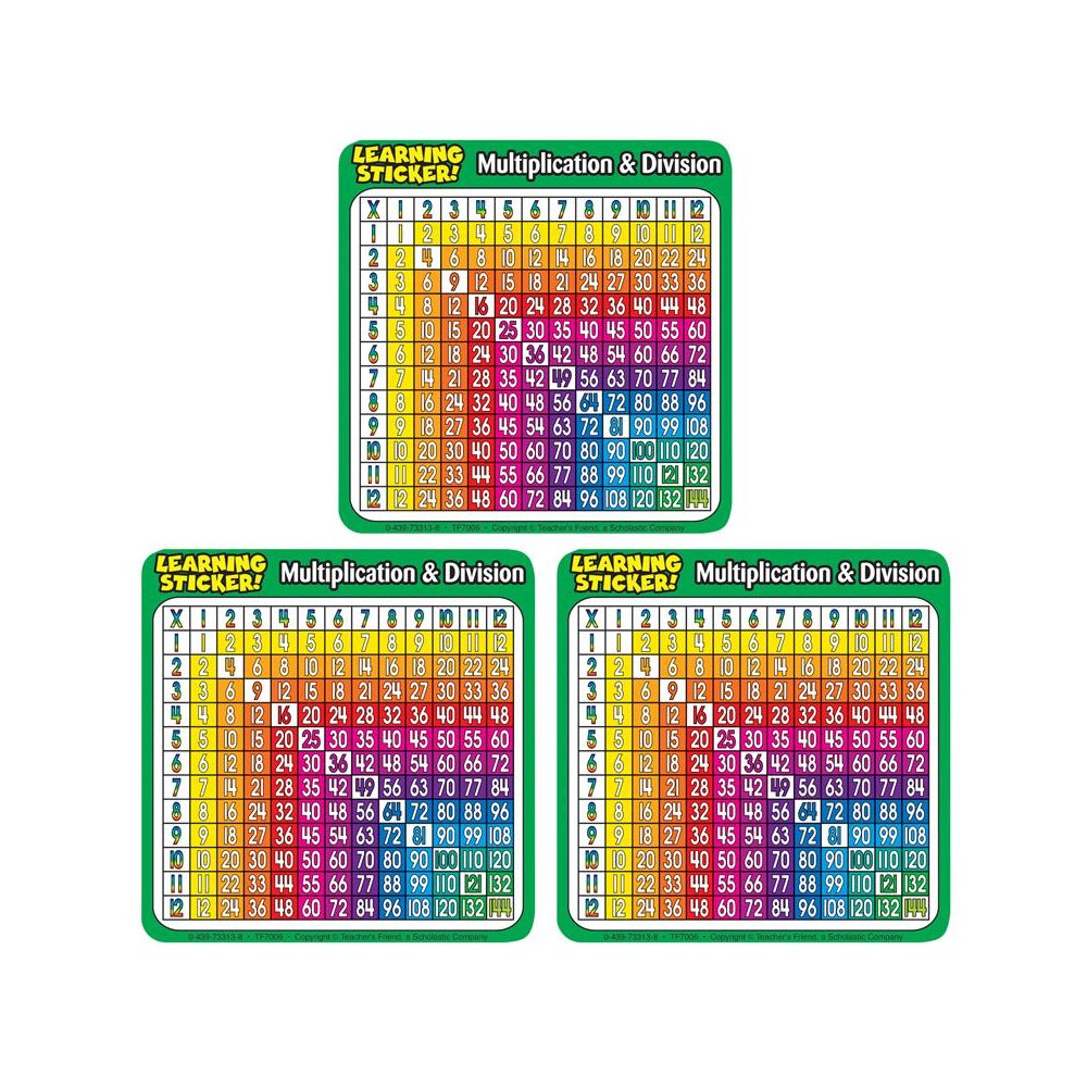 Multiplication-Division Learning Stickers, 4", 20 Per Pack, 3 Packs
