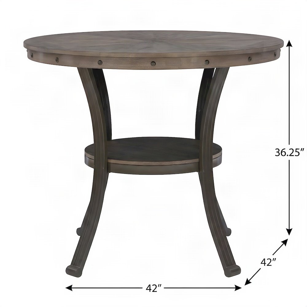 Round Counter Height Pub Table with MDF Top and Curved Steel Legs, Pewter