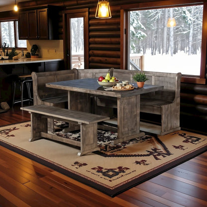 Brown Solid Wood Breakfast Nook, Corner Dining Table Set, Kitchen Nook Table Set