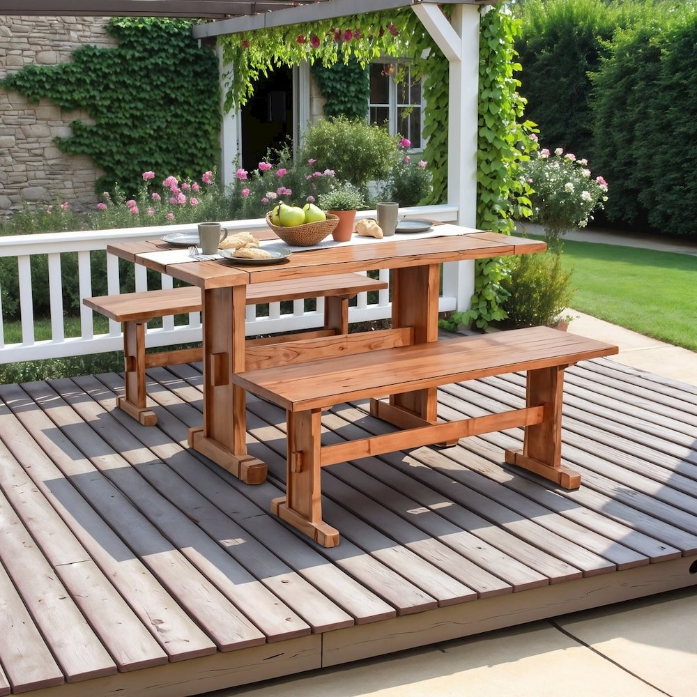 Brown Solid Wood Farmhouse Dining Table, Wooden Dining Table for Dining Room