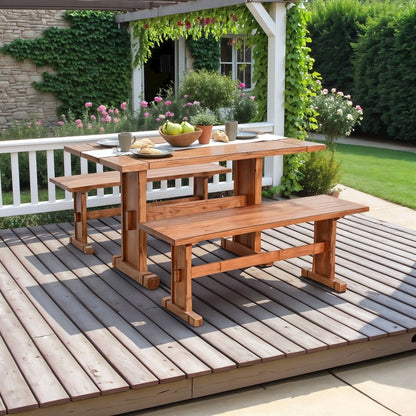 Brown Solid Wood Farmhouse Dining Table, Wooden Dining Table for Dining Room