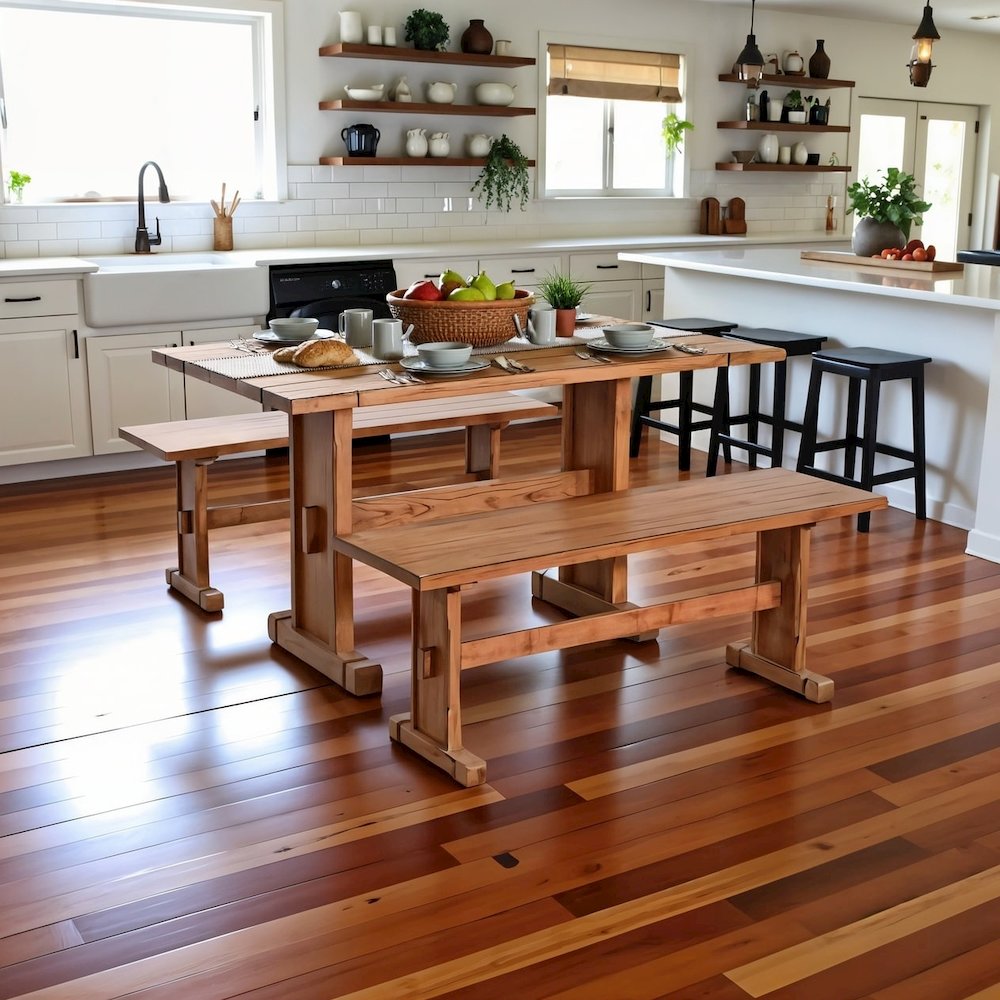 Brown Solid Wood Farmhouse Dining Table, Wooden Dining Table for Dining Room