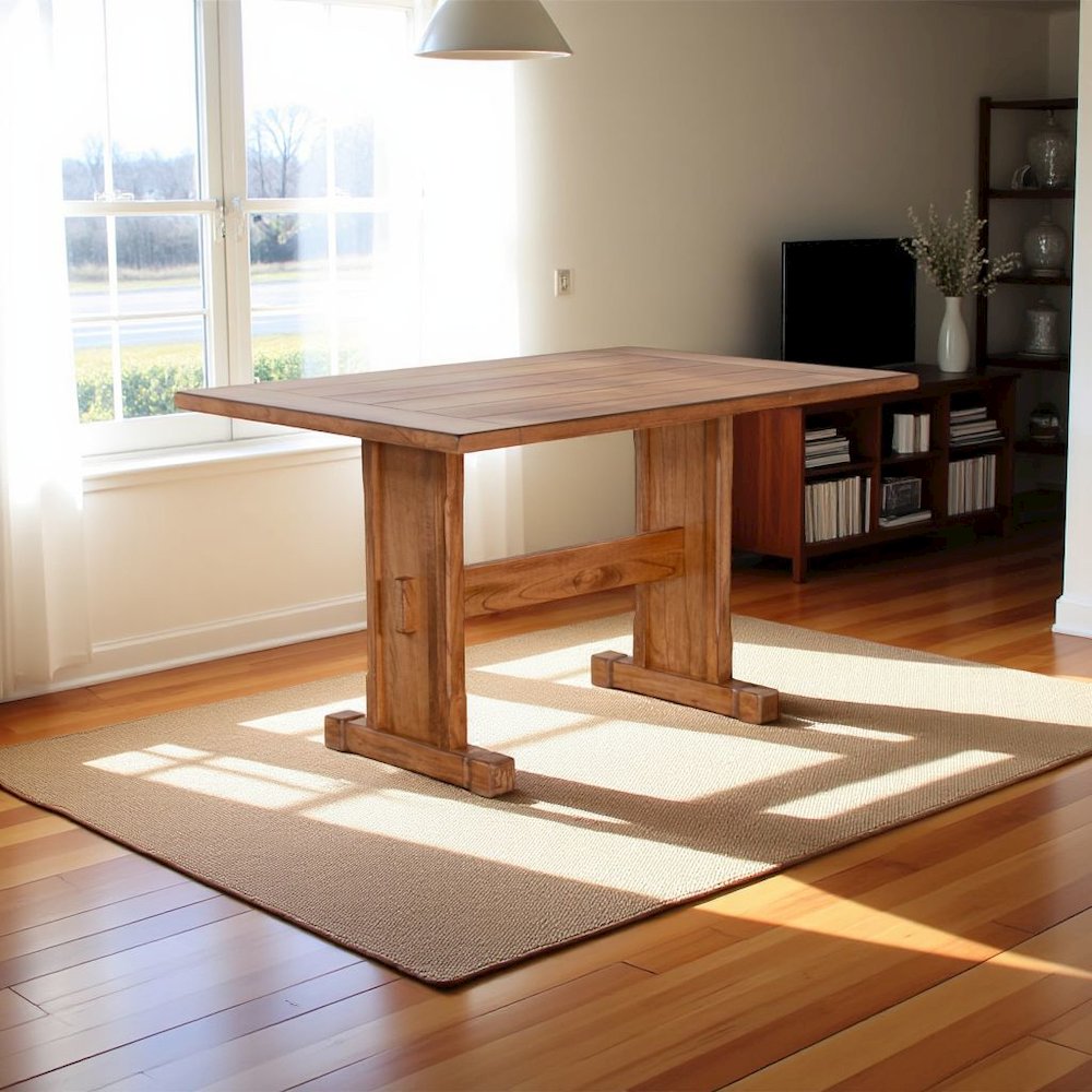 Brown Solid Wood Farmhouse Dining Table, Wooden Dining Table for Dining Room