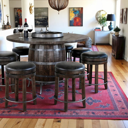 Brown Solid Wood Pub Table with Wine Barrel Base, Unique Barrel Table