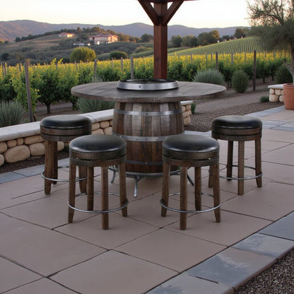 Brown Solid Wood Pub Table with Wine Barrel Base, Unique Barrel Table