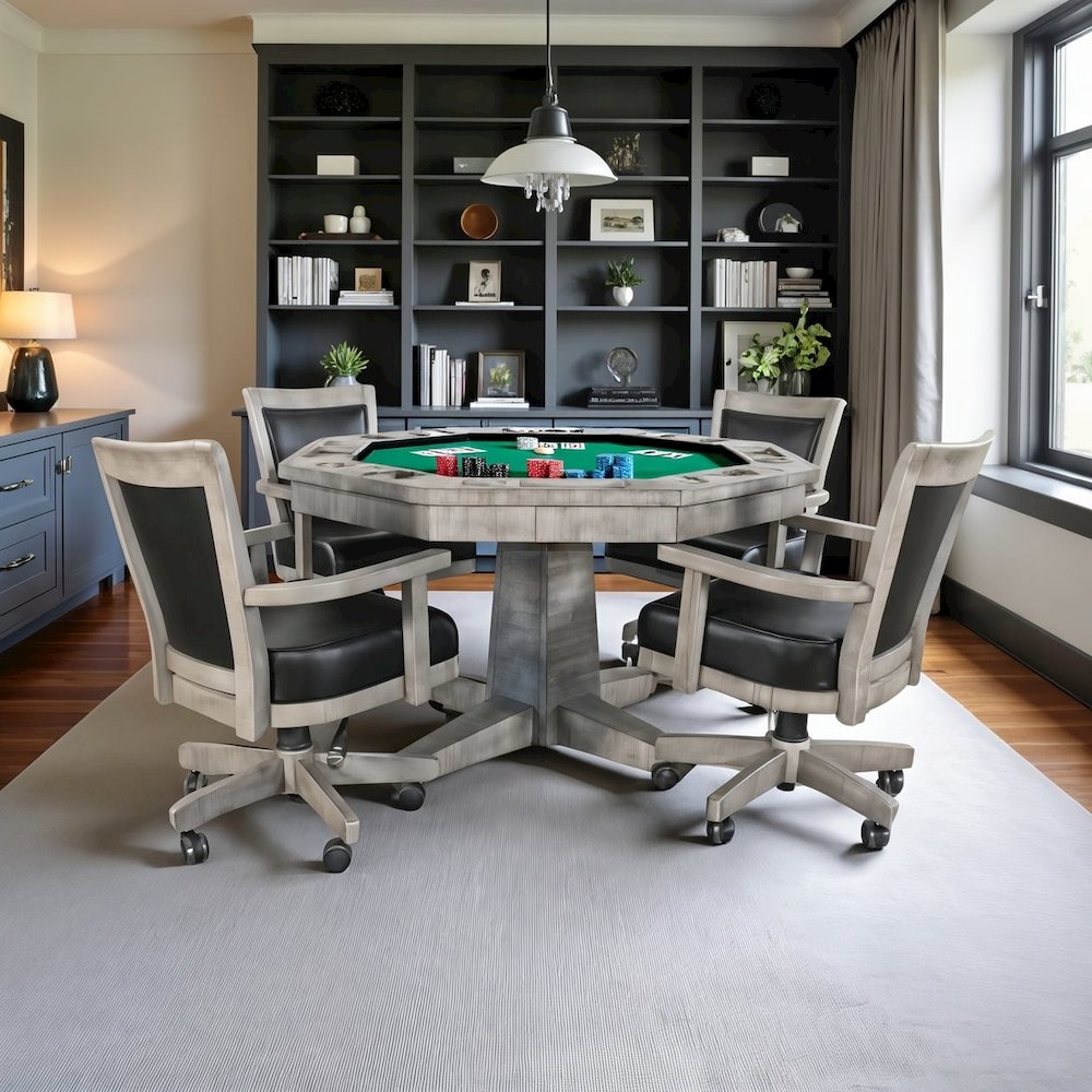 Gray Solid Wood Game Chair with Casters, Cushion Seat for Poker Table Chairs