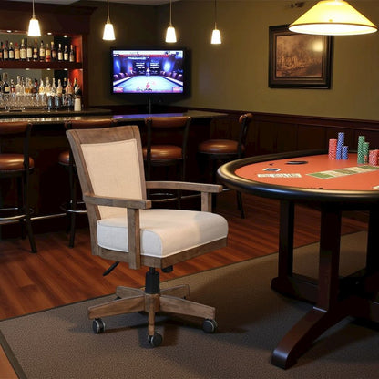 Beige Solid Wood Game Chair with Casters, Cushion Seat for Poker Table Chairs