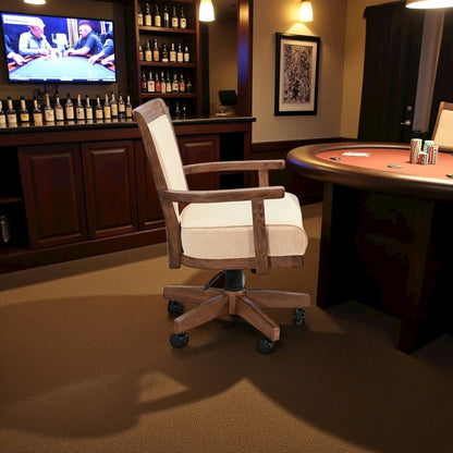 Beige Solid Wood Game Chair with Casters, Cushion Seat for Poker Table Chairs