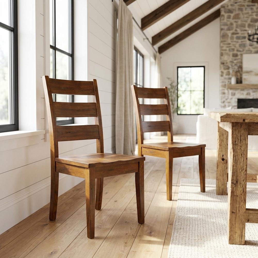 Rustic Ladderback Dining Chairs with Wood Seats, Set of 2