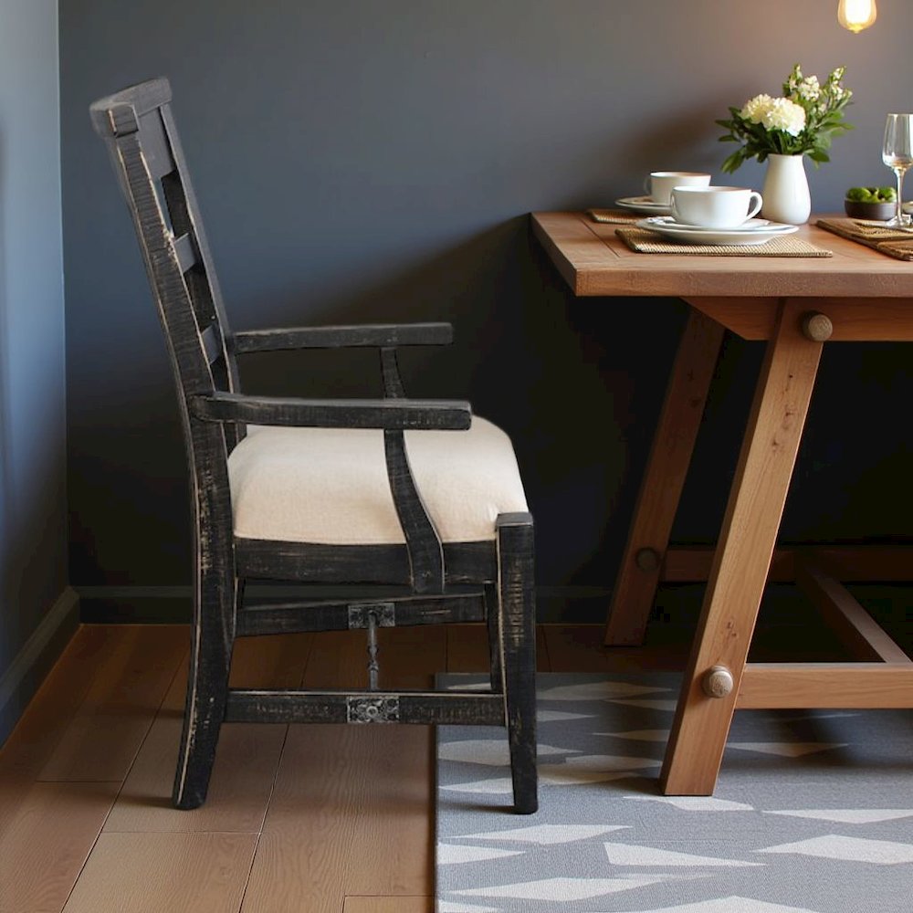 Black Solid Wood Dining Chair with Arms, Wooden Chair for Dining Room