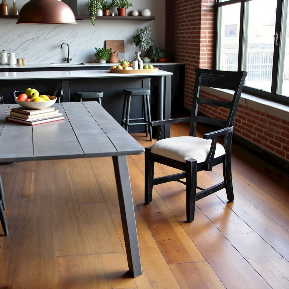 Black Solid Wood Dining Chair with Arms, Wooden Chair for Dining Room