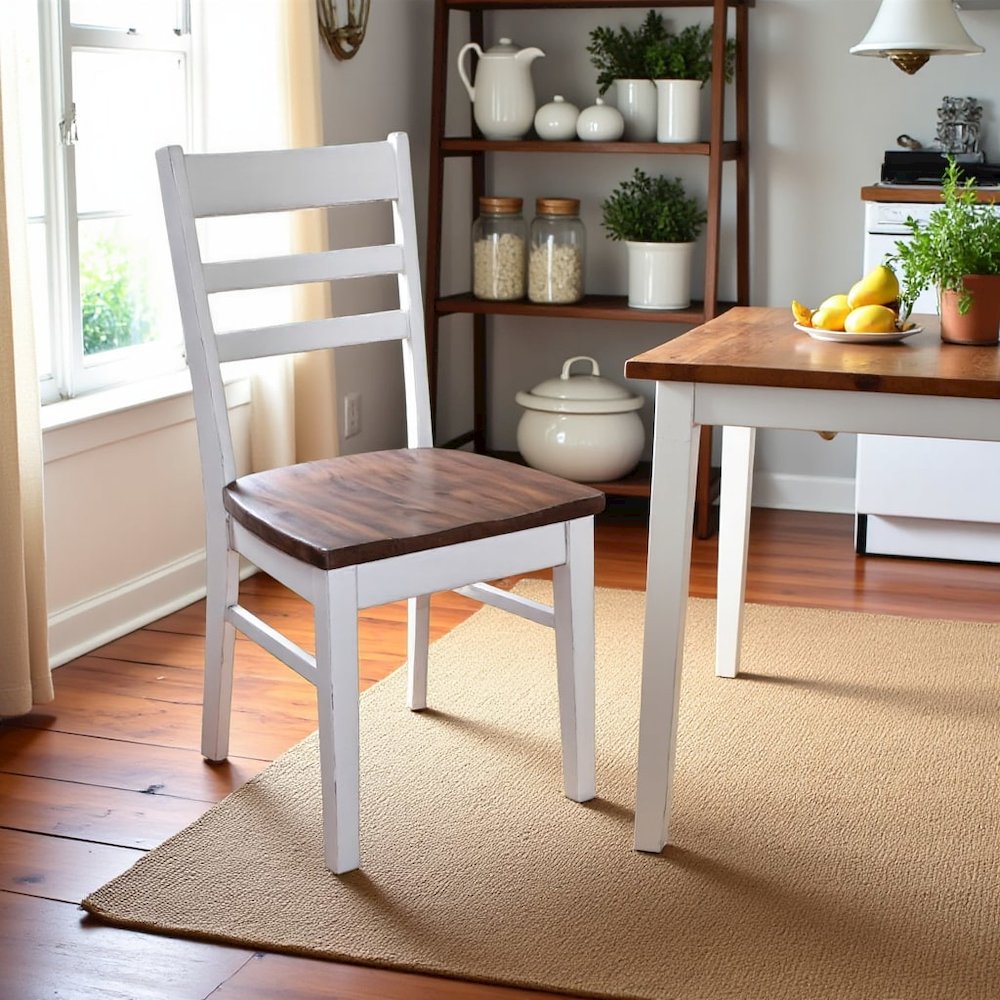 White Solid Wood Kitchen Chair, Ladderback Dining Chair with Wood Seat