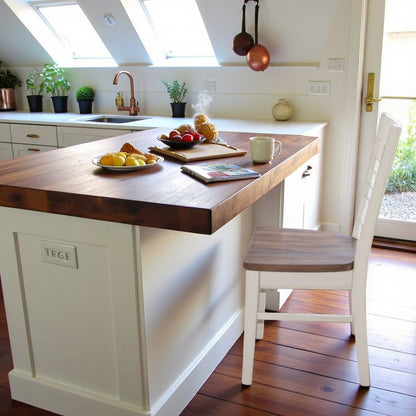 White Solid Wood Kitchen Chair, Ladderback Dining Chair with Wood Seat