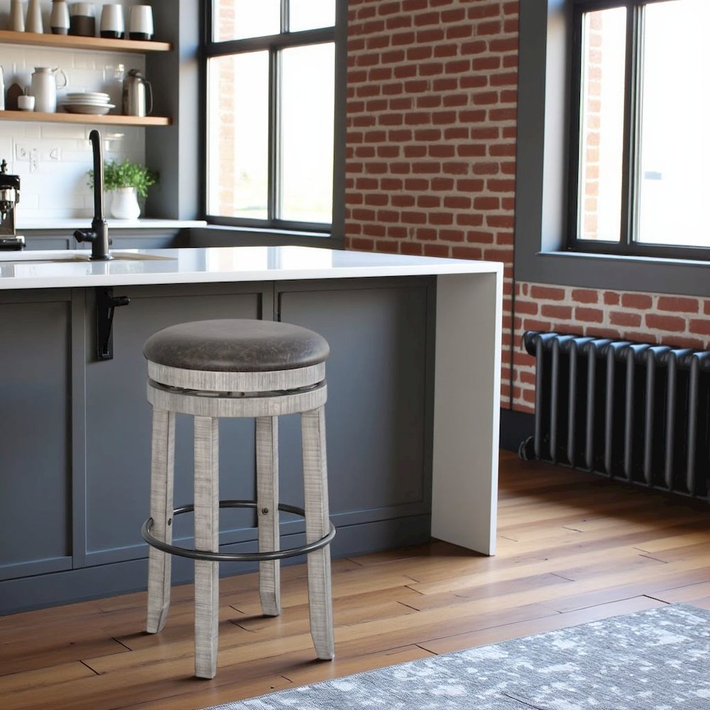 Gray Solid Wood Swivel Bar Stool, Cushion Seat for Counter Height Bar Stools
