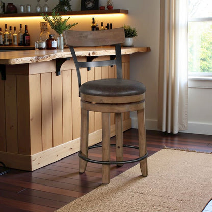 Beige Solid Wood Swivel Bar Stools, Comfortable Counter Height Stool