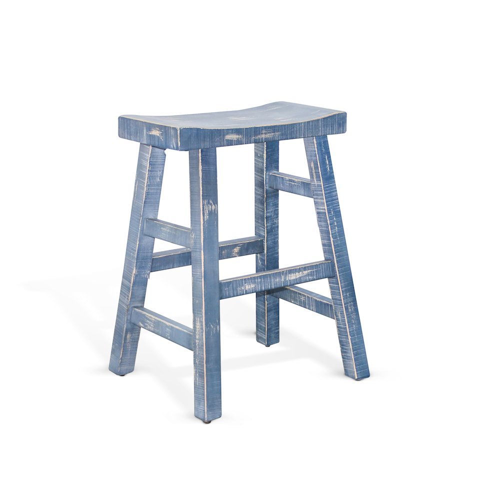 Ocean Blue Solid Wood Counter Stool, Saddle Seat Stool for Kitchen Counter