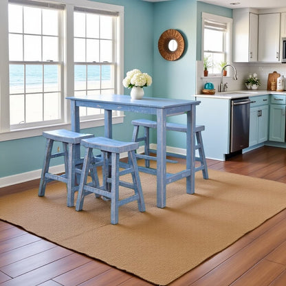 Ocean Blue Solid Wood Counter Stool, Saddle Seat Stool for Kitchen Counter