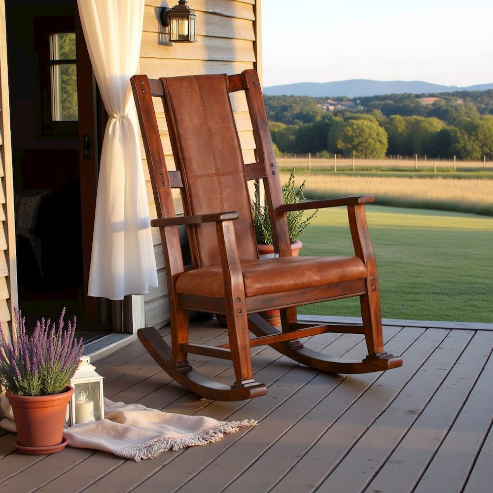 Solid Wood Rocking Chair with Cushion Seat & Back, Dark Chocolate Finish