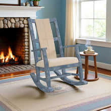Solid Wood Rocking Chair with Cushion Seat & Back, Ocean Blue Finish