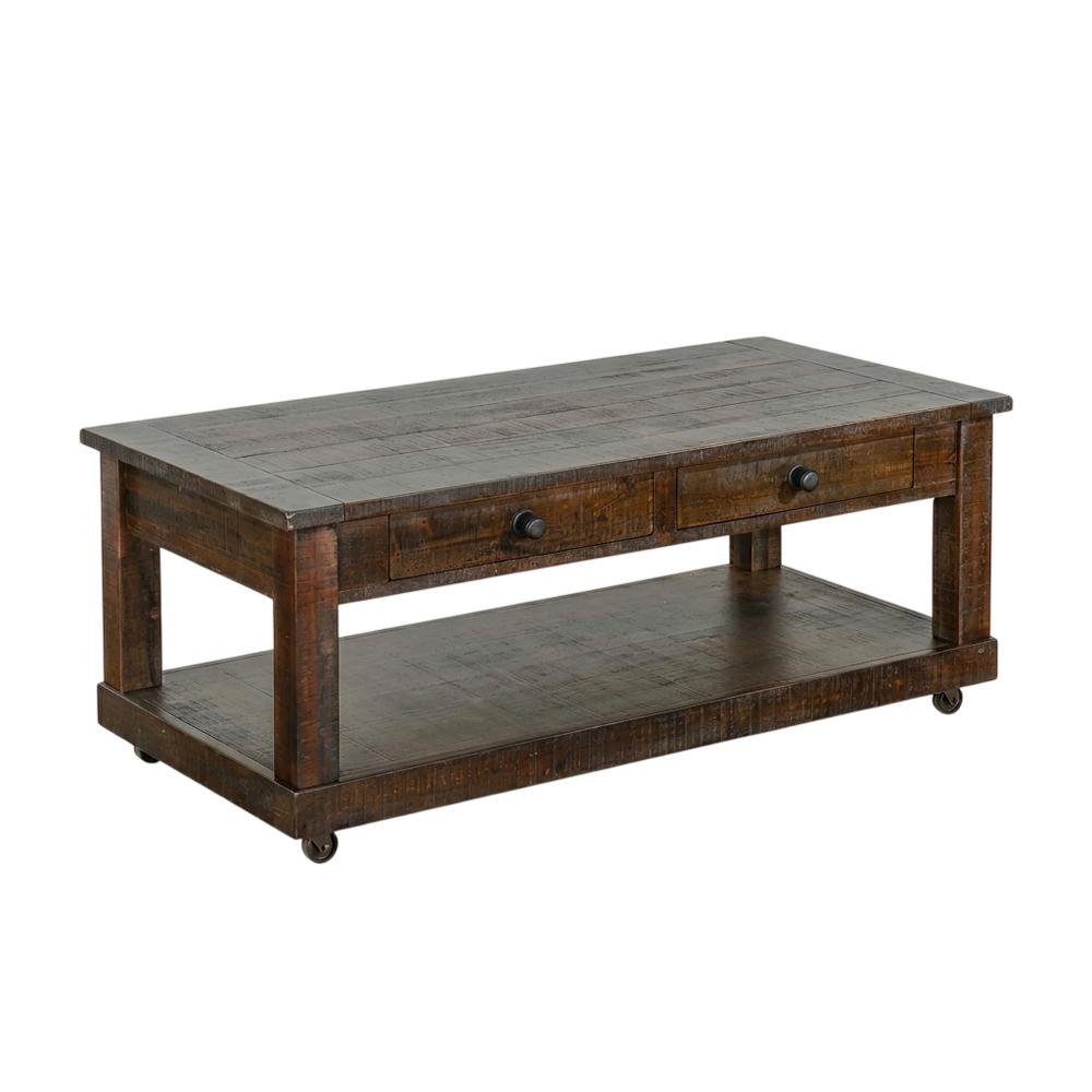 Dark Brown Coffee Table with Casters for Easy Mobility and Traditional Style