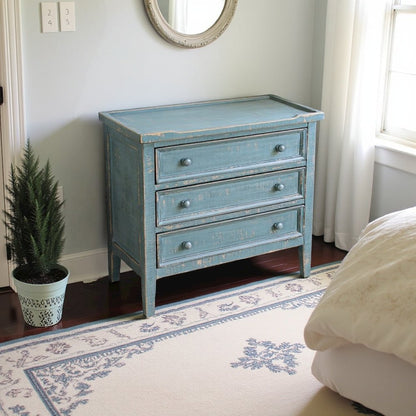 Green Solid Wood Farmhouse End Table with Storage, 3-Drawer Nightstand