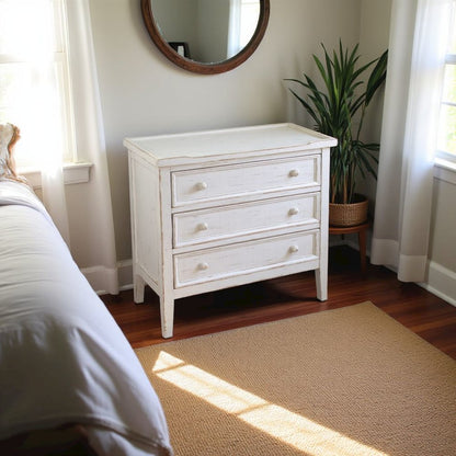 White Solid Wood Nightstand with Drawers, Farmhouse End Table with Storage