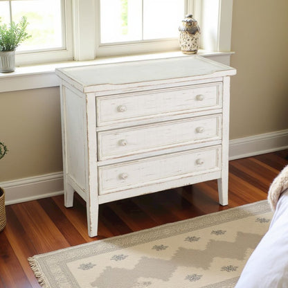 White Solid Wood Nightstand with Drawers, Farmhouse End Table with Storage