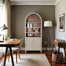 Gray Solid Wood Arched Cabinet with Doors, Hutch Cabinet with Storage